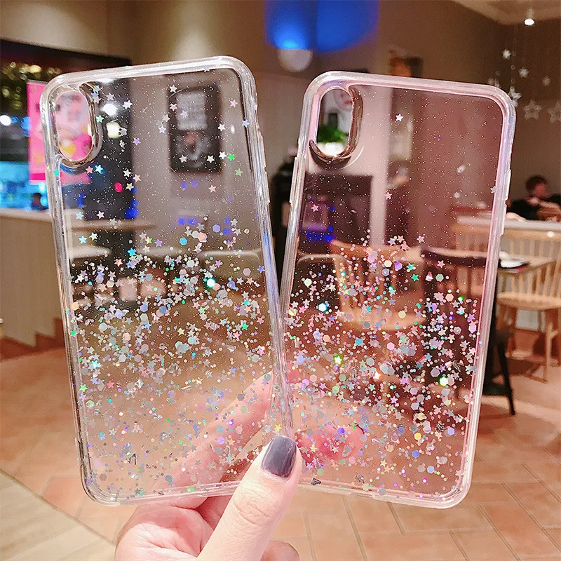 

Luxury Silicon Phone Case Crystal Back Cover Glitter Stars For iPhone 11 Pro Max XR XS Max 6S 8 7 Plus