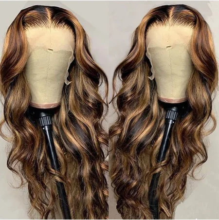

Highlight Brazilian Body Wave Lace Front Human Hair Wigs 13x4 Frontal Brown Colored Human Hair Wigs Transparent Lace Wig
