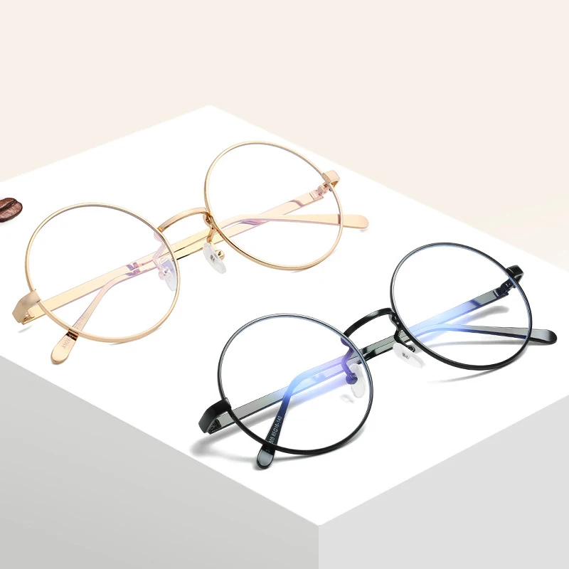 

Unisex Retro Designer Metal Zero Diopter Eyewear Upscale Round Glasses Frame Optical Plain Myopia Frame Mirror Eyeglasses, Custom colors