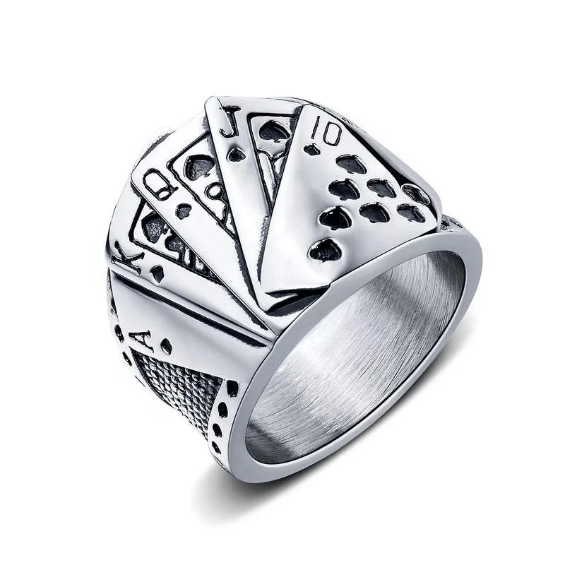

Amazon Hot Sale Magician Stainless Steel Punk Style Texas Poker Ring Jewelry for Men