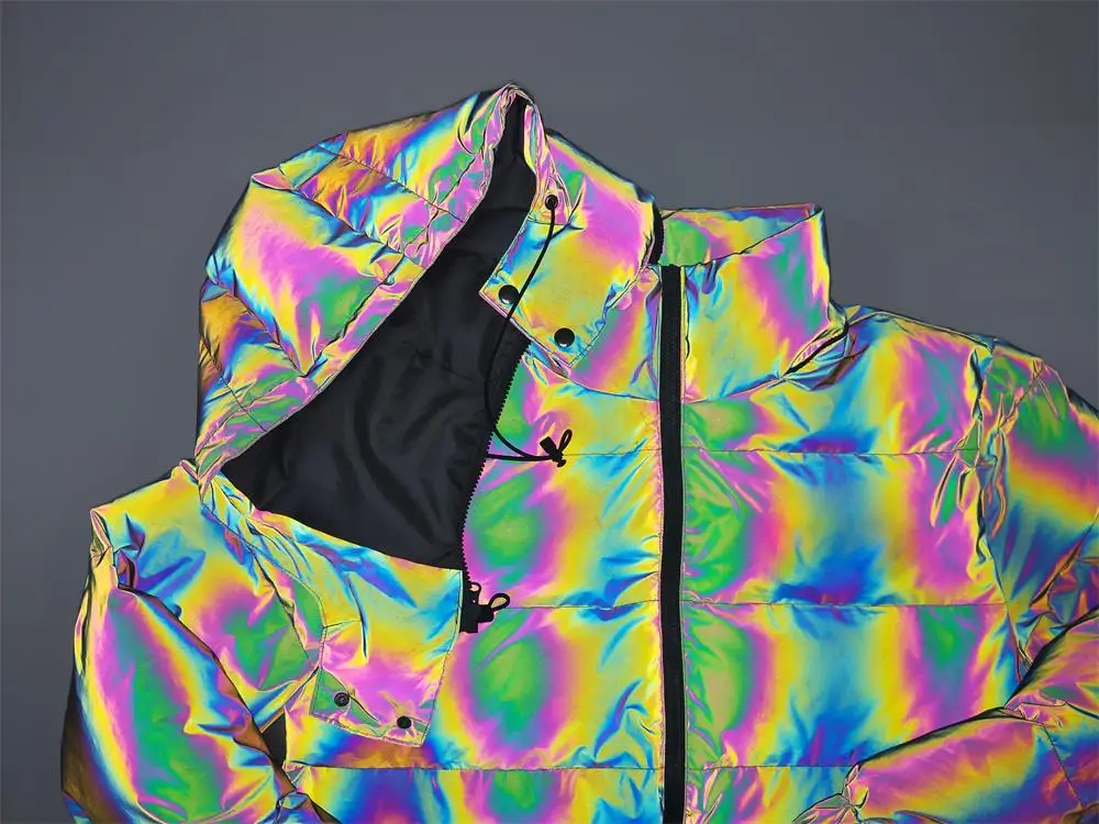 Men New Colorful Reflective Jacket Loose Large Size Rainbow Color Luminous  Hooded Jacket Hip Hop Street Singer Windbreaker coats - AliExpress