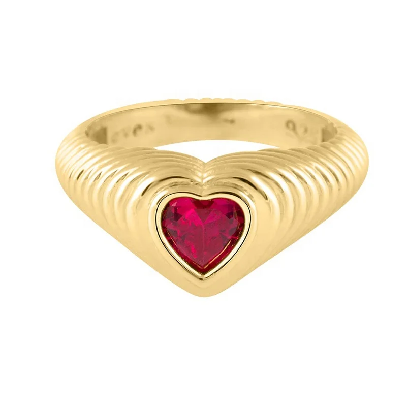 

Gemnel fashion jewelry 925 silver 18k gold plated gold vermeil ruby heart zircon band rings