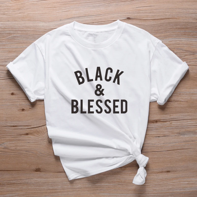 

Wholesale And Drop Ship Black And Blessed T Shirt Unisex Melanin Slogan T-Shirts Casual Tee