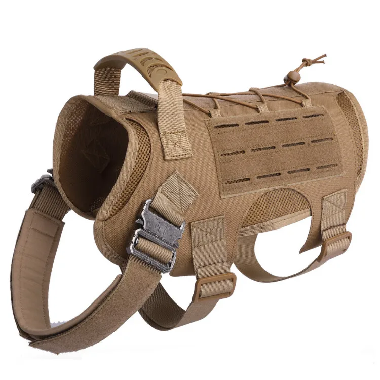 

1000D Nylon K9 Military Tactical Service Dog Harness Molle Vest with Metal Buckles for Walking Hiking Hunting, Brown, black