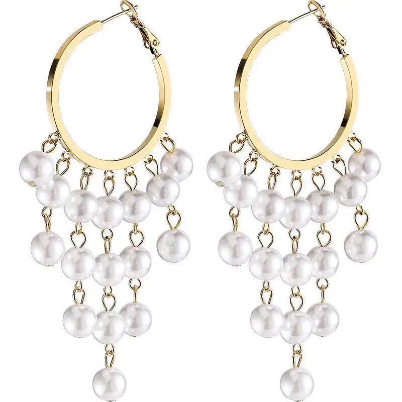 

Accessories women minimalist jewelry fashion big hoop elegant earrings stainless steel jewelry dangle pearl earrings