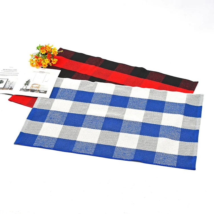 Black And White Buffalo Check Rug Antislip Cotton Kitchen Carpets