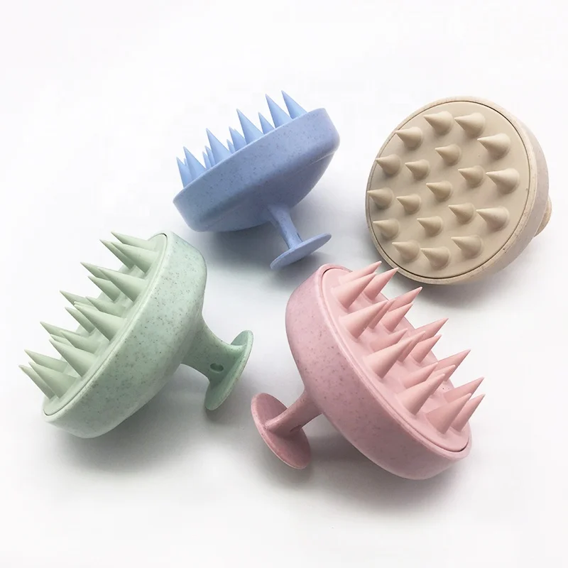 

Private Logo Biodegradable Wheat Straw Hair Shampoo Brush Slicone Hair Scalp Massager, Green,yellow,blue,pink