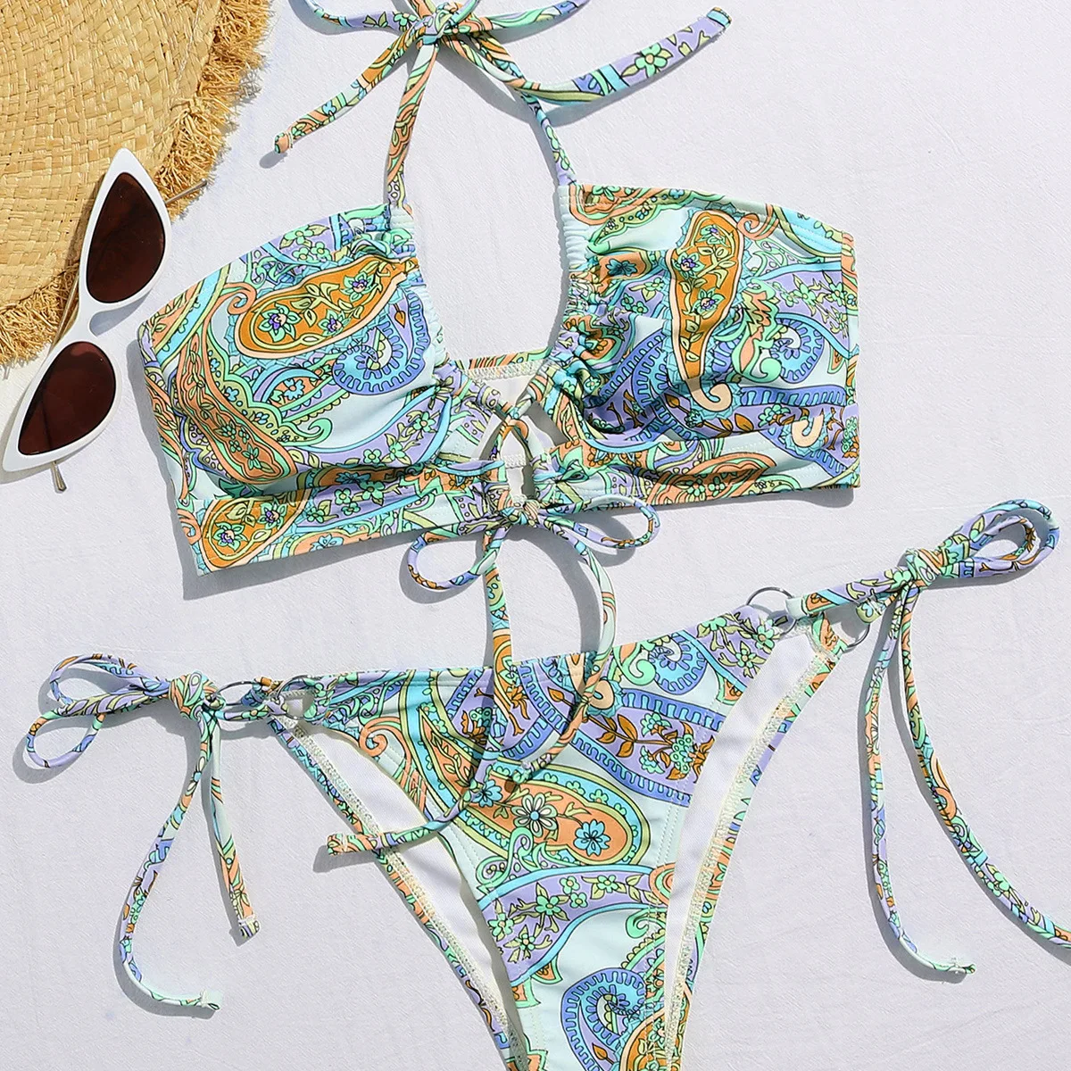 

2021 New Style Bikini Sexy Backless Split Bodysuit Tie Straps Polychromatic Swim Suit Beach Summer Women Swimwear, Customized color
