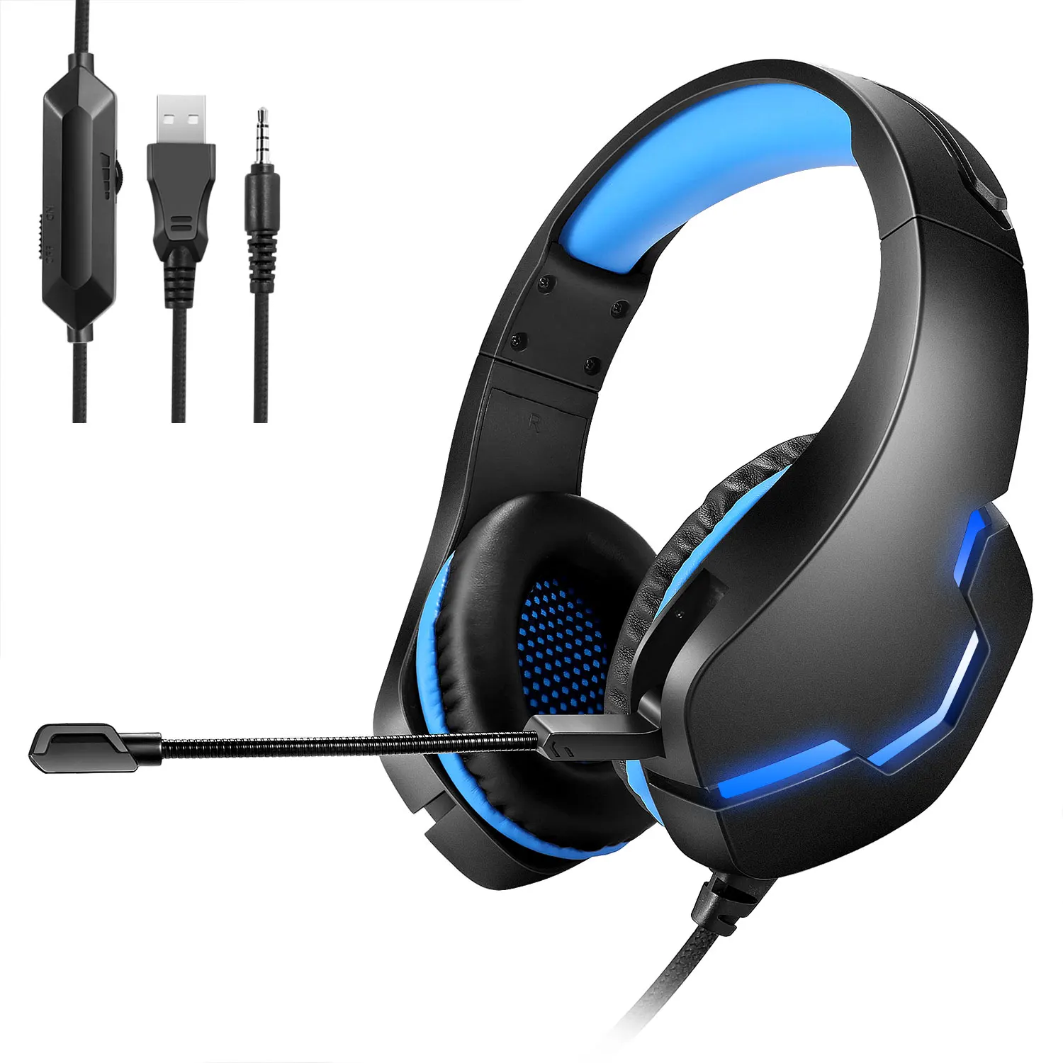 

J10 Gaming Headset with Noise-Cancelling Mic Stereo Surround Sound Over-Ear Headphones 3.5MM LED headphone with wired adapter