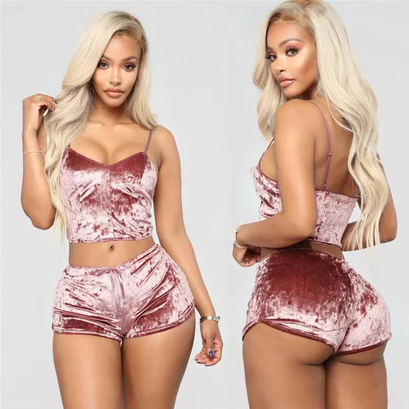 

2022 Velvet sexy lingerie set sexy underwear lingerie sets camisole bow shorts set erotic babydoll sleepwear, As the pictures