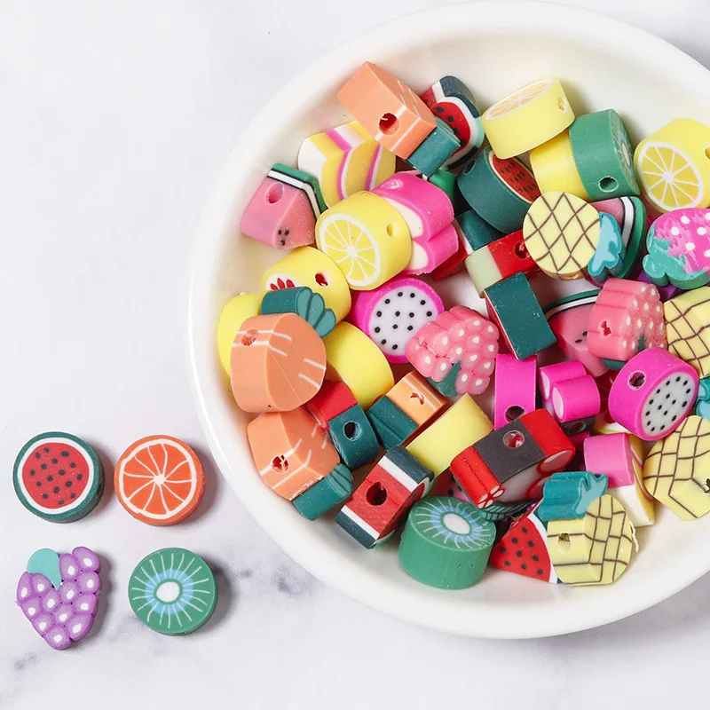 

50 Pcs Smiley Face Beads for Jewelry Making, Flower Heart Eye Star Letter Animal Fruit Hole Fimo Polymer Clay Beads, Pls kindly check the color options