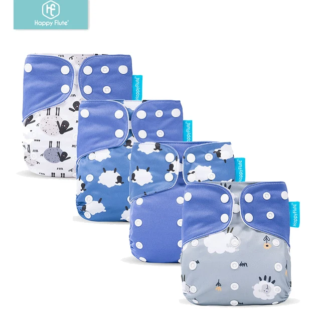 

HappyFlute suede cloth newborn baby washable customized design 4pcs/set baby cloth diaper