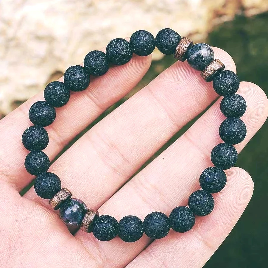 

Men Bracelet Natural Moonstone Bead Tibetan Buddha Bracelet chakra Lava Stone Diffuser Bracelets Men Jewelry gift, Black