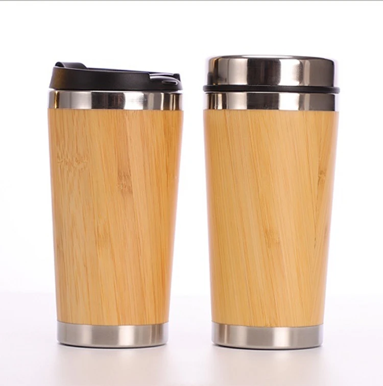 

Wholesales custom logo eco-friendly bamboo travel mug with stainless steel interior, Wood