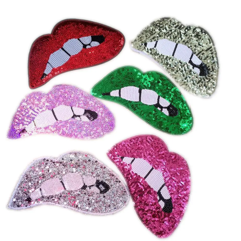 

Lip Sequin patch 16x27cm applique mouth seam / iron patch clothing accessories Sequin sticker