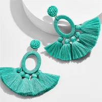

Kaimei Bohemian Fringe Long Multilayer Drop Earrings Women Fashion Dangle Silk Fabric Ethnic tassel earrings women Jewelry