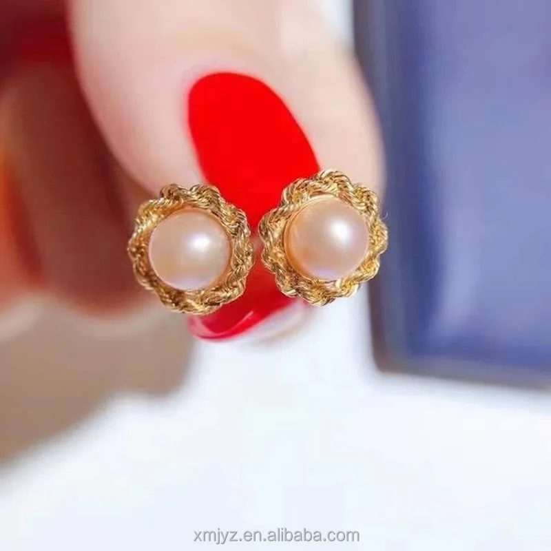 

Certified 18K Gold Freshwater Pearl Retro Twist Stud Earrings AU750 Colored Gold Women's High-End Shop Wholesale