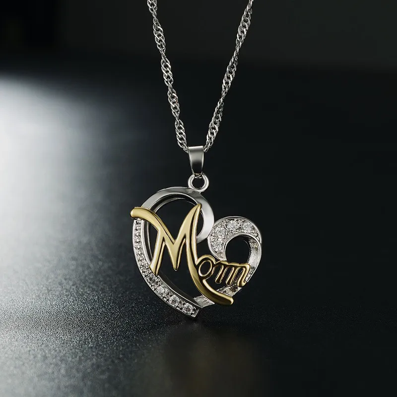 

NC-0681 Wholesale fashion custom logo new design rhinestone gold long chain necklace jewelry mom pendant charms necklace