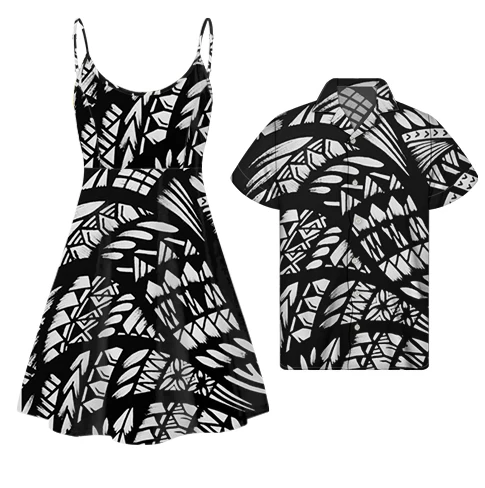 

Samoan Black Polynesian Tribal Design Striped Plus Size Shirt Dress & Men Shirt Women Casual Stylish Sexy Dress Halter Clothing