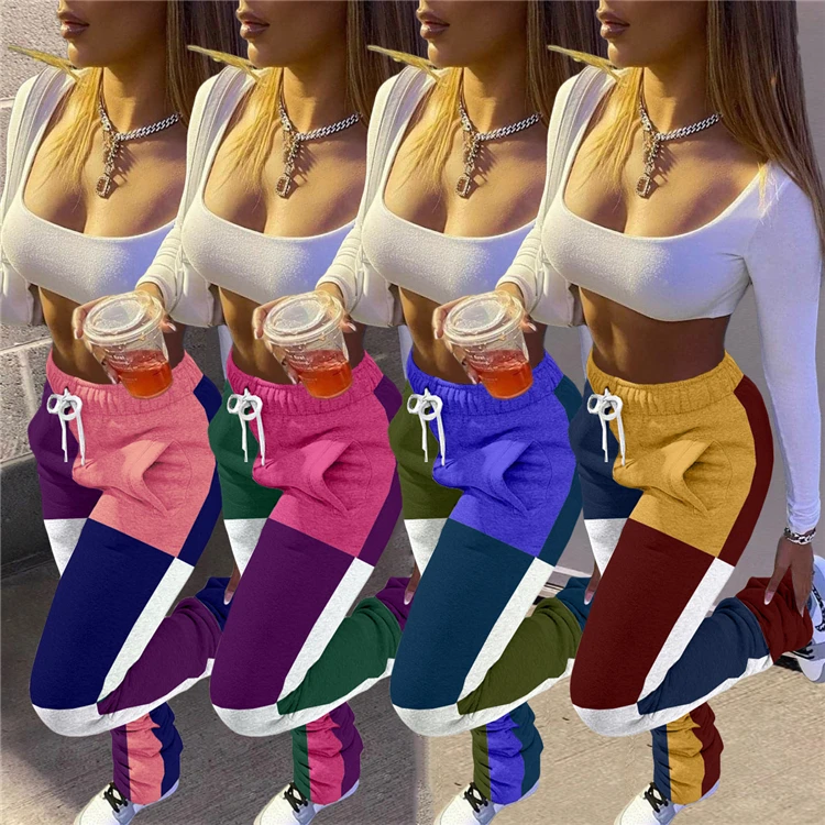 

XM-2021010845 woman clothes 2021 trending Colored print athleisure drawstring stack woman jogger pants bootcut pant woman