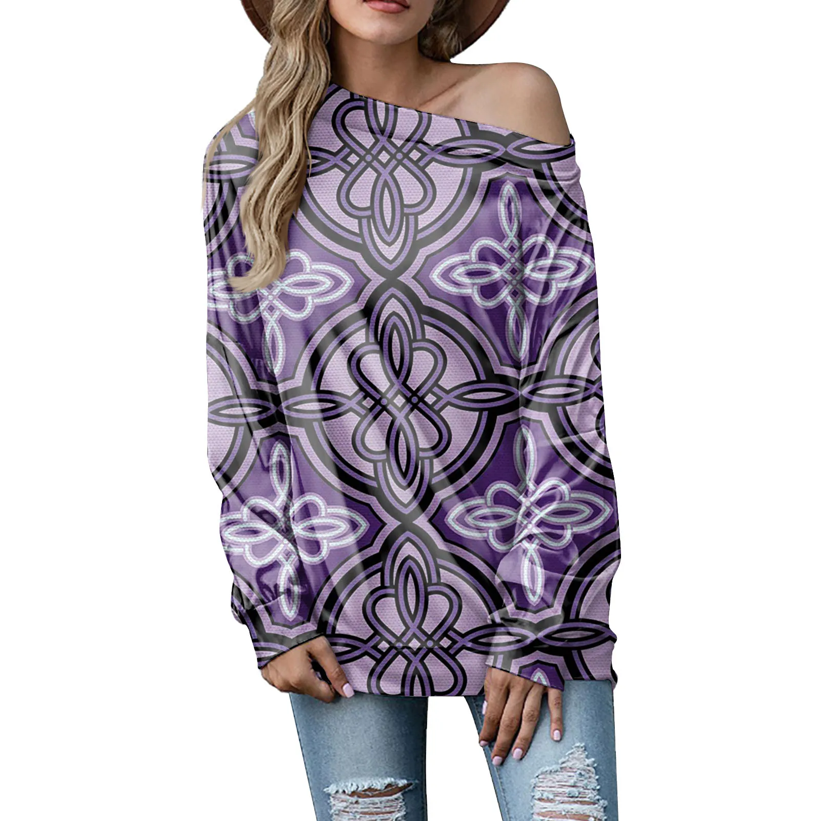 

Sexy Off Shoulder Tops Hawaii Polynesian Hibiscus Pattern Tops Long Sleeve Casual Fashion Blouse T-Shirt Plus Size