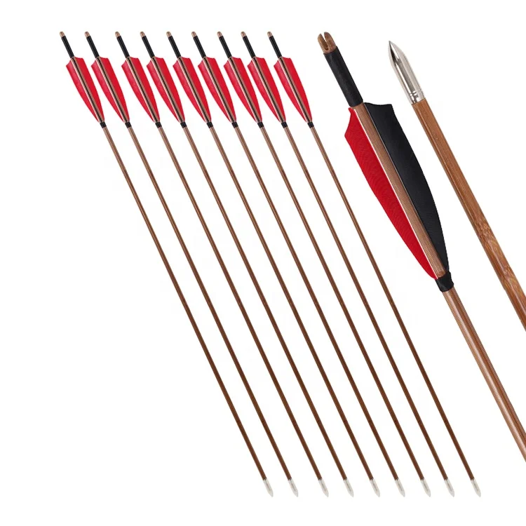 

Archery Traditional Bow 34inch Head Steel Arrow Tips Turkey Feather Hunting Bamboo Arrows