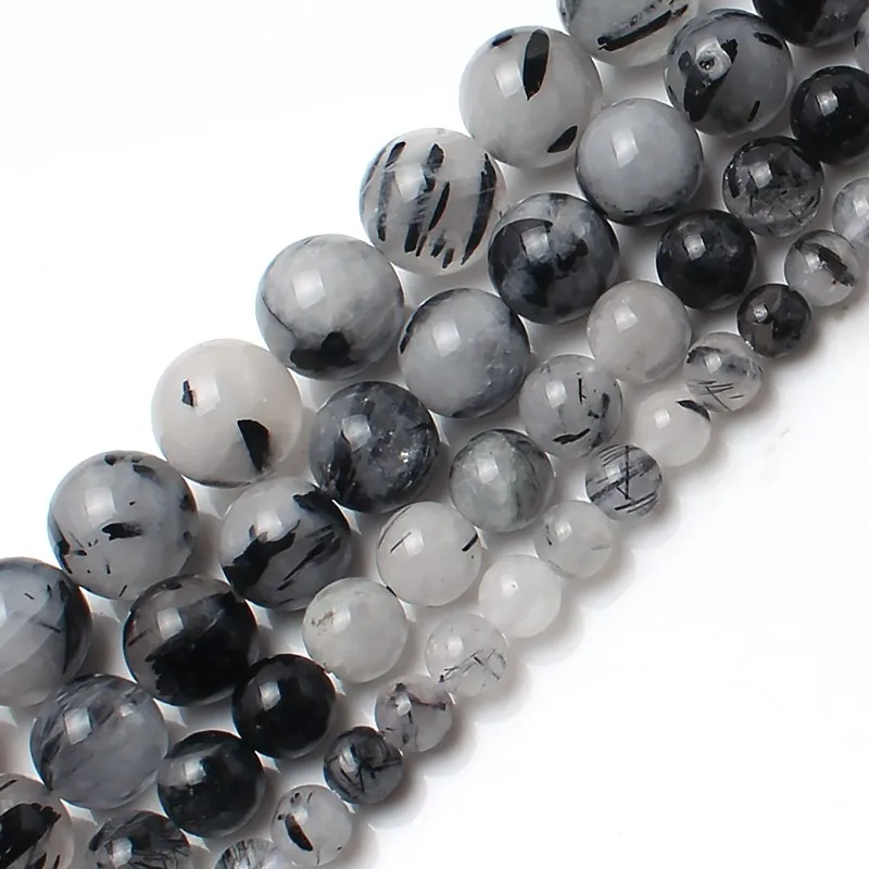 

Wholesale Round 4/6/8/10/12MM Smooth Black Rutilated Quartz Stone Beads For Jewelry Making DIY