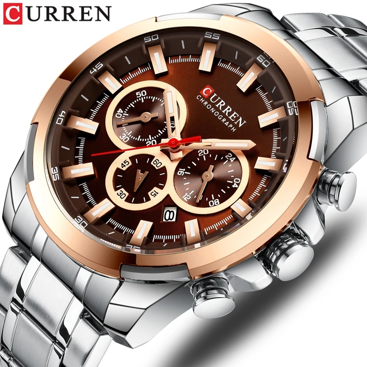 

CURREN 8361 Men Japan Quartz Watch New Man Chain Chronograph Stainless Steel Wrist Watch 12 Hour Luminous Clock