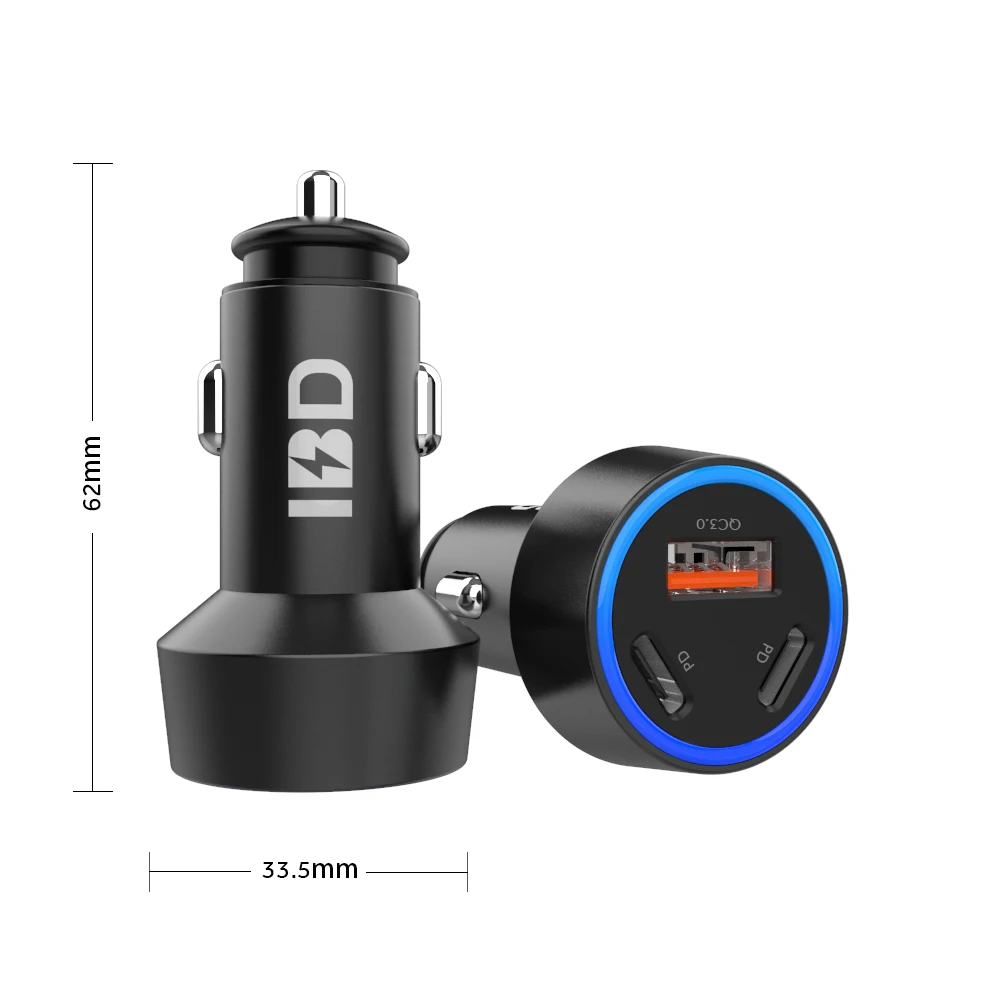 

Metal 58W 3 Ports PD USB C Electric Car Charger Adapter Type-c Fast Charge Car Mobile Phone Charger, Black oem