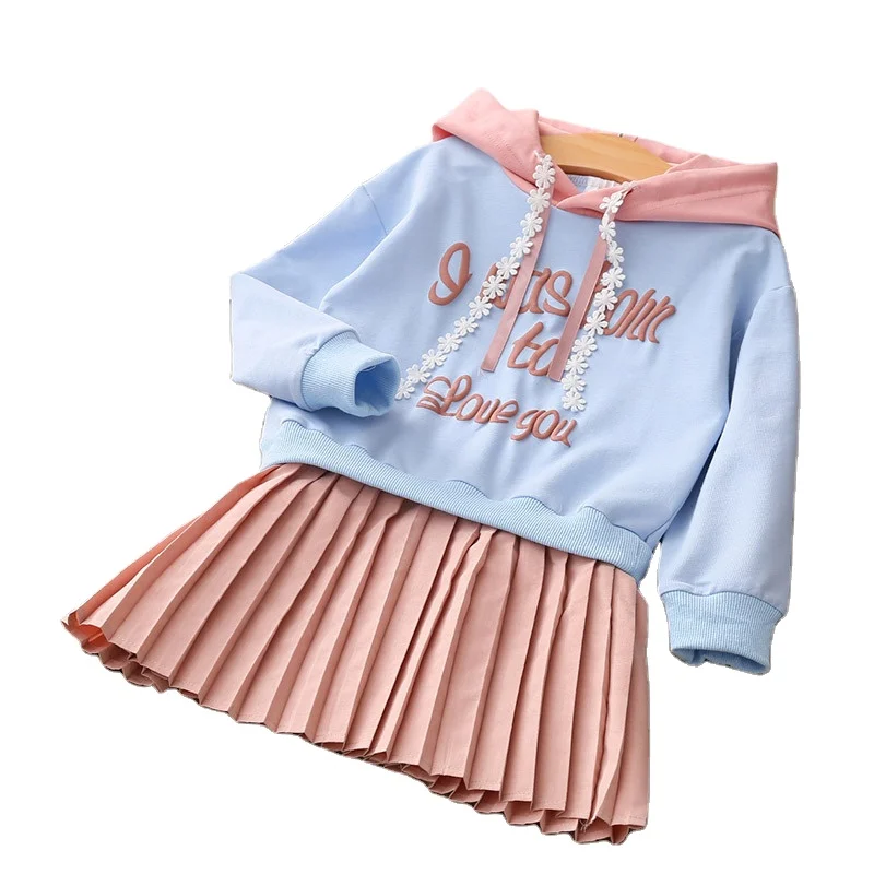 

Korean wholesale letter print hooded long-sleeved stitching spring autumn children clothing kids girls dresses