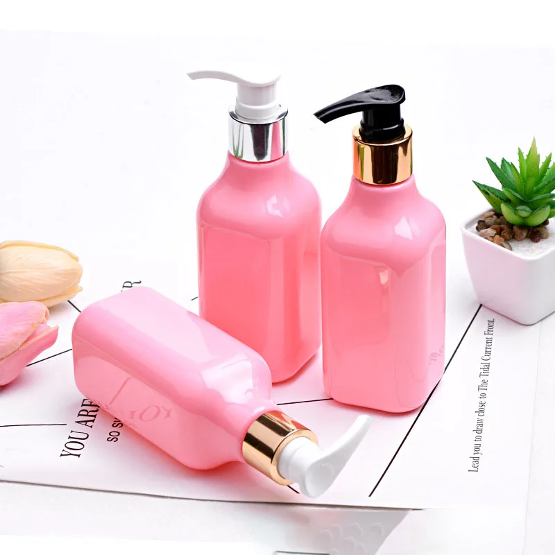 

200ml empty pink rectangle cosmetic plastic shampoo bottle wholesale