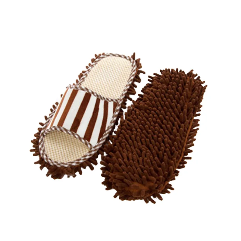 

Microfiber Floor Cleaning Mop Slippers with Stripes 1pair, Brown/blue/purple/pink