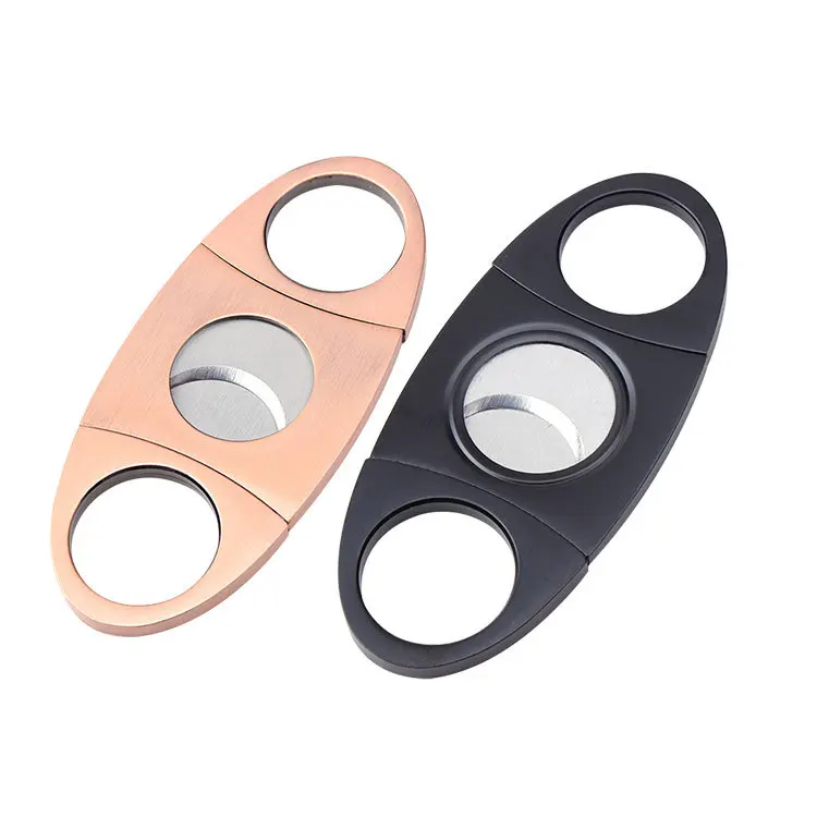 

Customize Logo Cortador De Cigarros Rose Gold Metal Stainless Steel Cigar Guillotine Scissor Knife Mini Premium Cigar Cutter, Rose gold & black