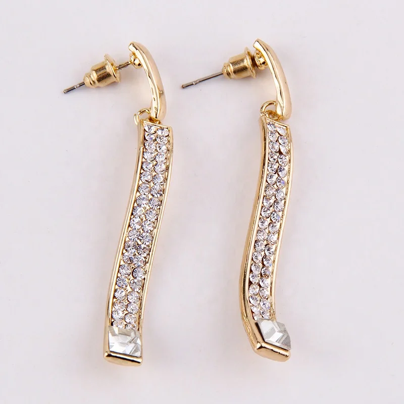 

Fashion Women dangle earring Top Quality Silver/Gold Rhinestone Long Bar Stud Earring