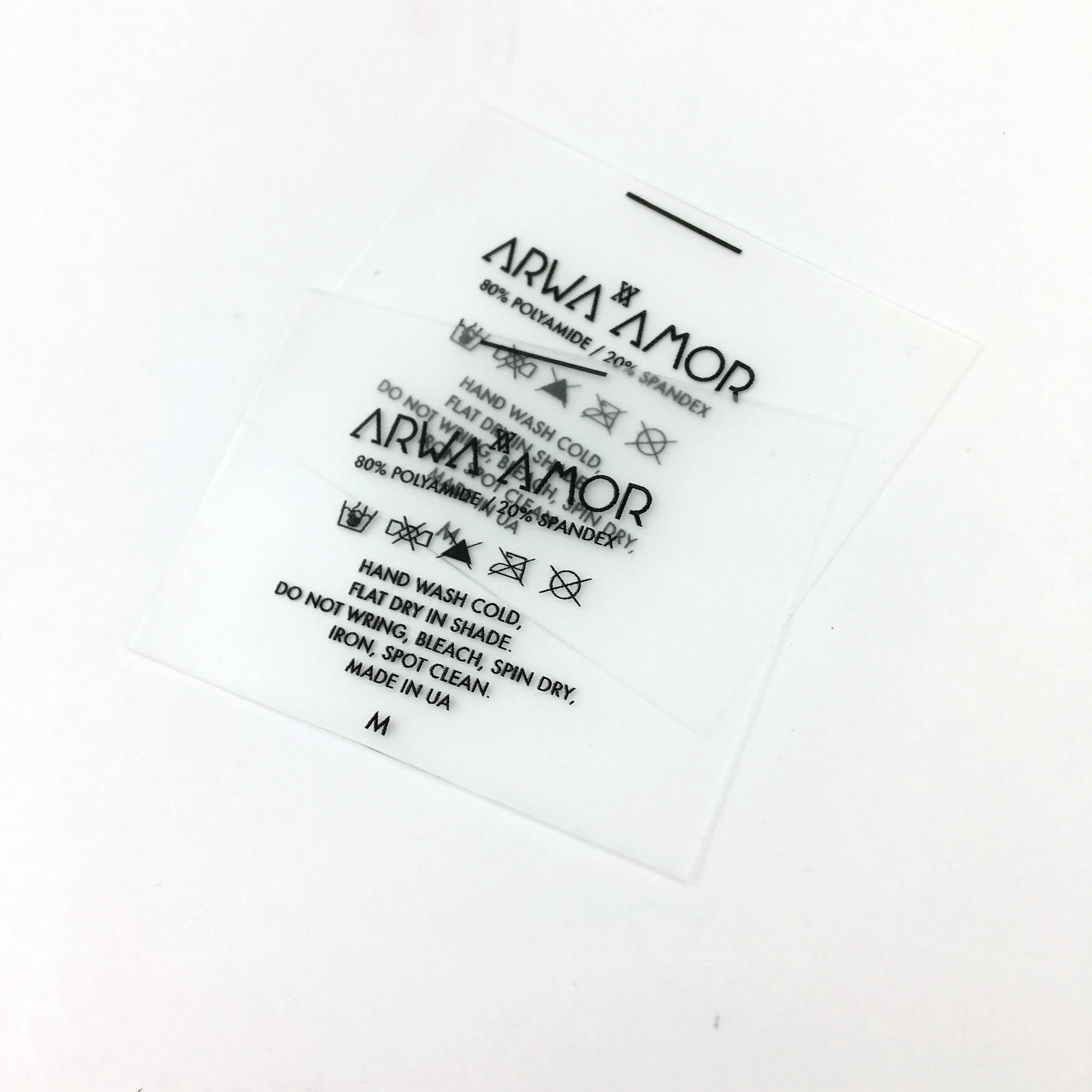 

Eco-friendly TPU printed clear garment label /clothing TPU labels swimwear care label tpu, Customized