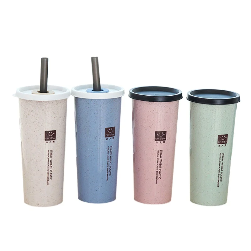 

2Lids/set Wheat Straw Water Cup Straw Coke Coffee Cups Plastic Healthy Drink Bottle Multi-Functional Cup