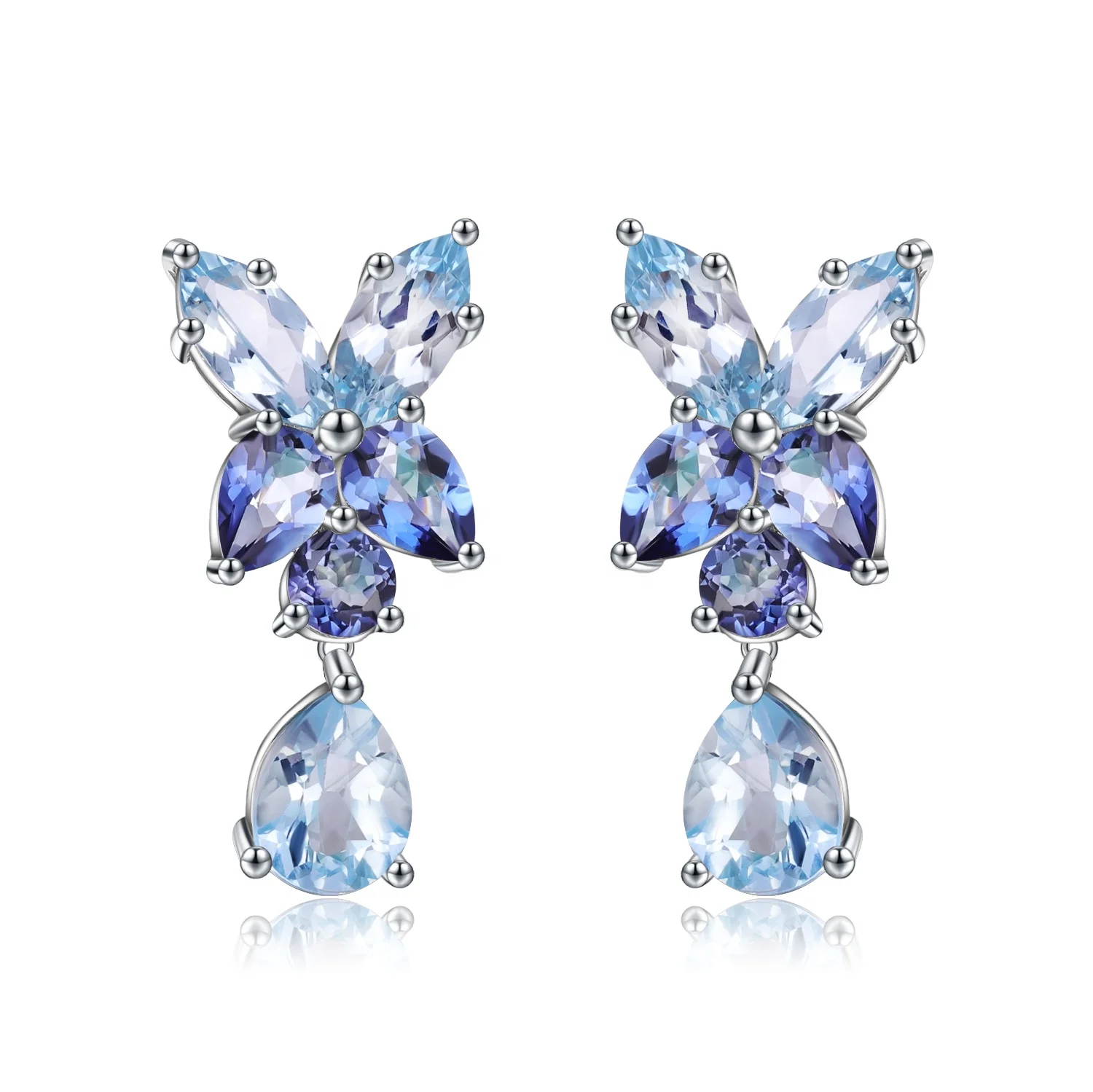 

Abiding Flower Natural Mystic Quartz Sky Blue Topaz Gemstone Boho Fashion Jewelry Earring Sterling Silver