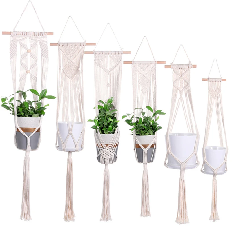 

2022 Wall Decoration Hanging Basket Planter 100% Cotton Rope Woven Macrame Wall Hanging Planter, White