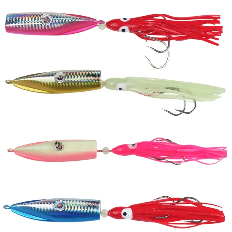 

150g 180g 200g Inchiku Slow Jig Bottom Ship Lures Metal Octopus Skirt With Assist Hook, 4 colors