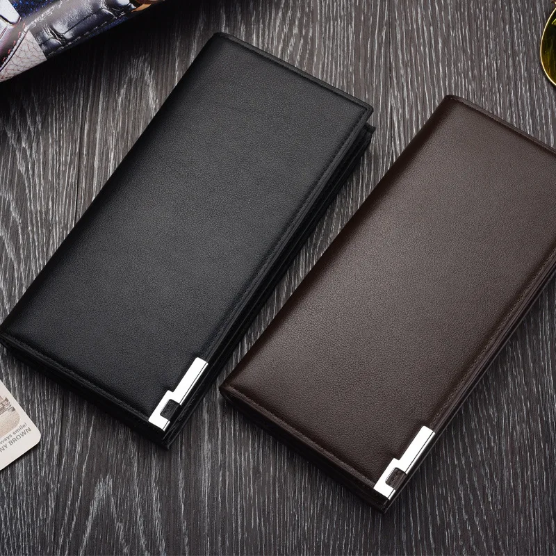 

Fashion Cheap Simple Men Long PU Leather Polyester Slim Thin Wallet, Black,coffee