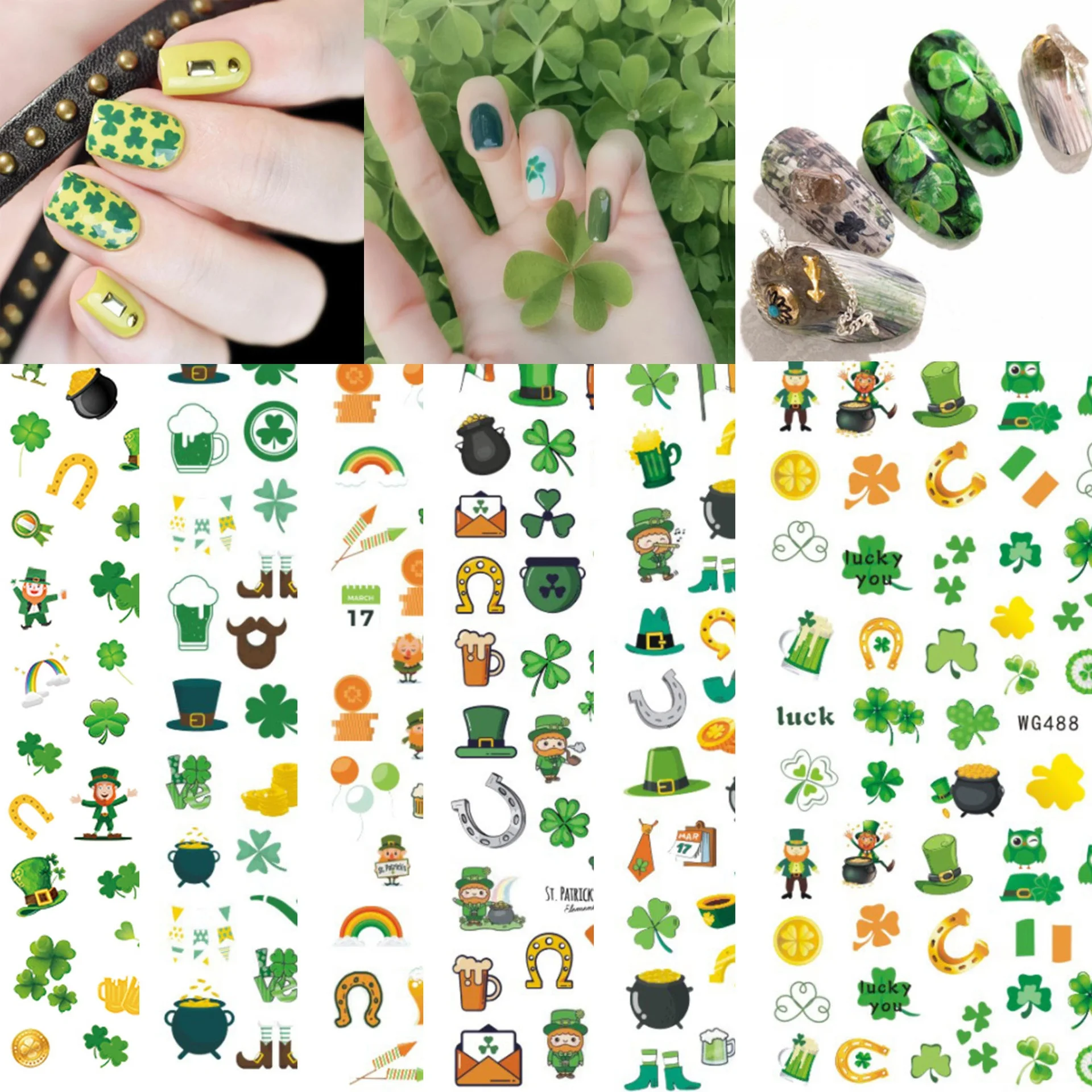 

Paso Sico Lucky Leaf New St. Patrick's Day Clover 3D Adhesive Nail Art Decoration Stickers
