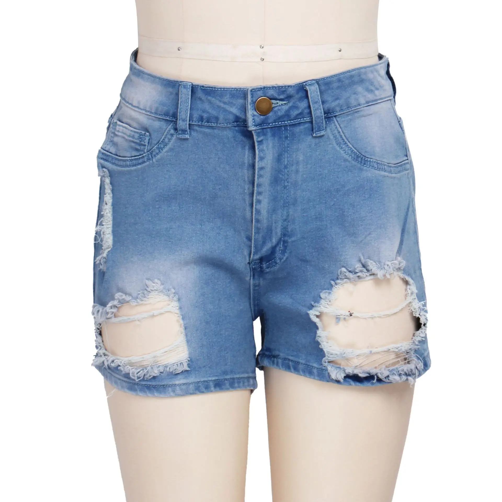 

2021 Hot selling summer plus size denim jean short women hollow out short jeans pants for woman, Photo color