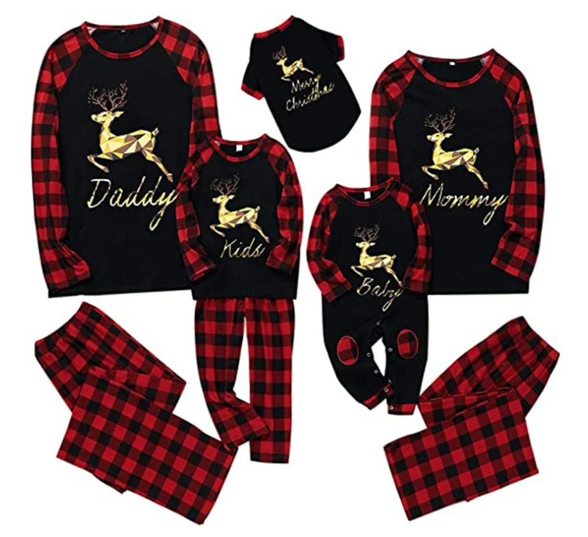 
High Quality christmas deear cartoon pajamas set winter cotton family mother daughter dad son outfits Family matching clothing 