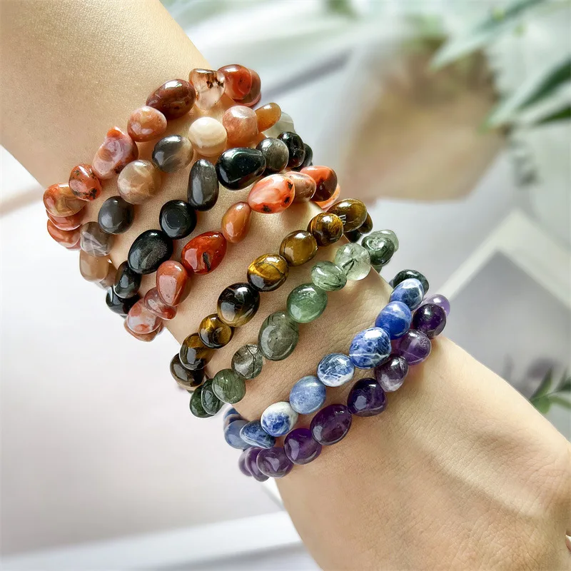 

Irregular natural amethyst gemstone bracelet yoga meditation friendship gift handmade elastic healing bracelets for women men