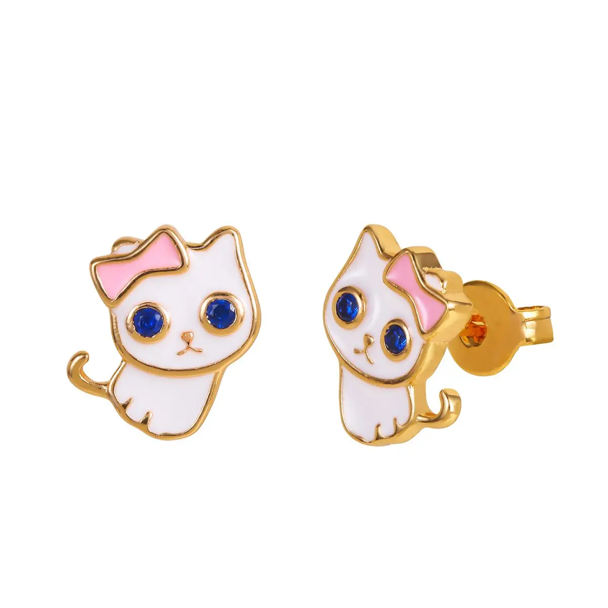 

Cute Style Animal cat blue stone eyes Enamel stud earring gift for girl