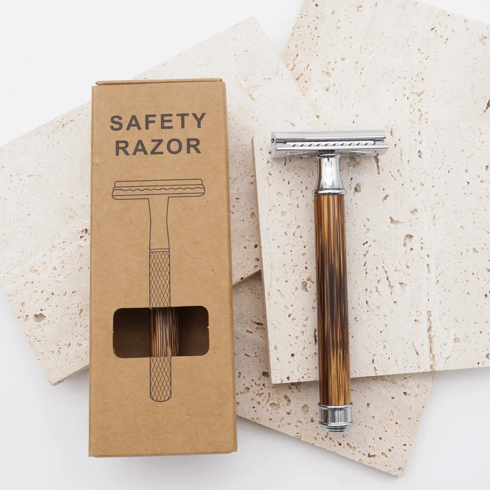 Customized Logo Bamboo Wood Handle Stainless Steel Blade Safety Razor with Single Blade Engraving