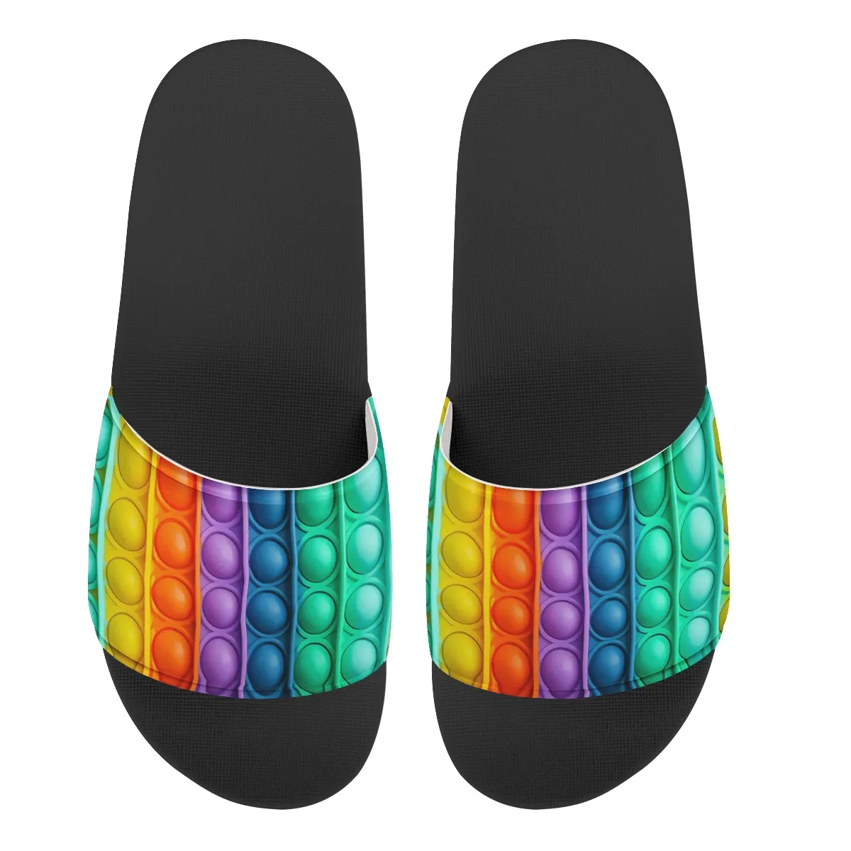 

2021 Wholesale Manufacturer Custom Rainbow POP IT Ladies Slippers Summer Fashion Pu Rubber Flip Flops Indoor Shoes, Customized color