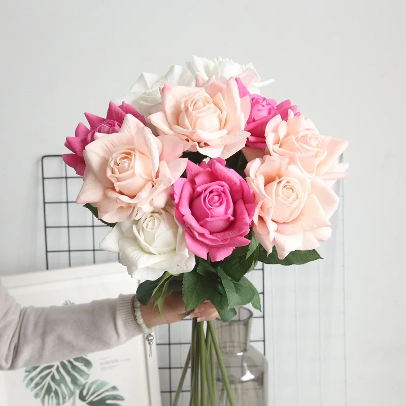 

Hot sale latex rose single artificial flower real touch rose flower for wedding decoration