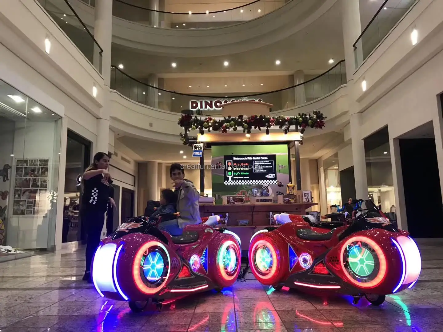 Battery operated amusement park equipment kids rides motorcycle led colorful light motorbike for kids
