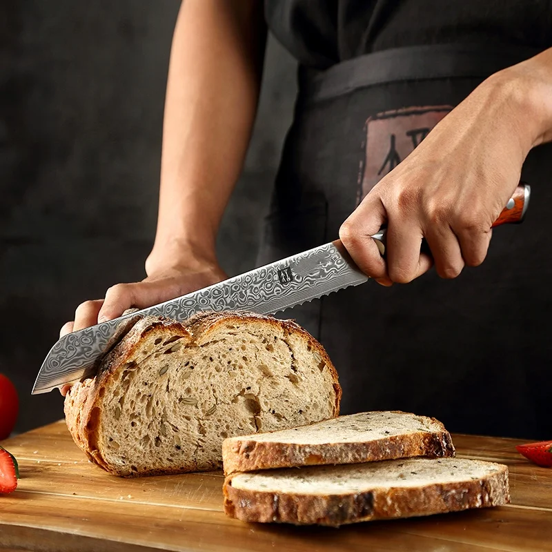 

professional 9 inch high carbon vg10 damascus steel kitchen bread Knife